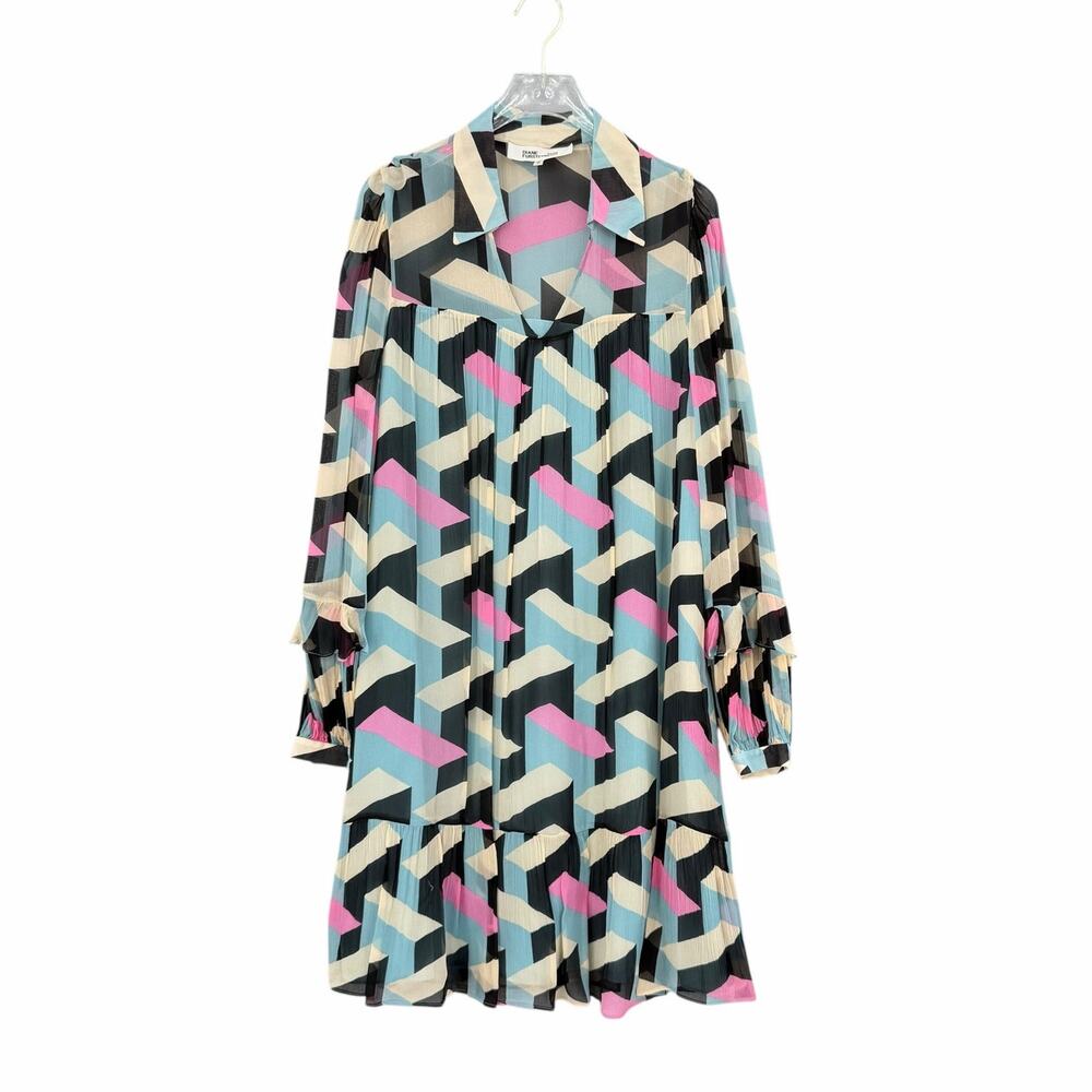 Diane von Furstenberg Heidi Geometric Rectangle Print Long Sleeve Shirt Dress - Picture 10 of 13